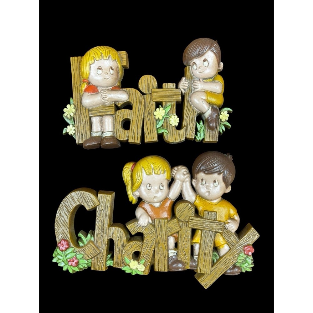 1980s Burwood for Homco CHARITY and FAITH Children's Wall Art